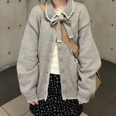 TINA:JOJUN リボン付き カーディガン グレー