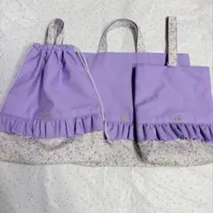パープル×小花柄　レッスンバック上履き入れ　体操服袋ハンドメイド