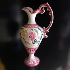 イタリア製 陶器 花瓶 水差し型 ハンドペイント 花柄