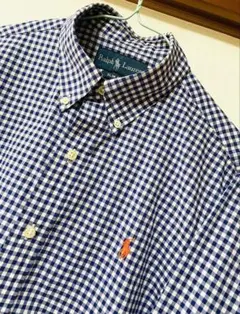 Ralph Lauren ネイビー チェック ボタンダウンシャツ S