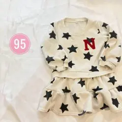 ベビー服95 星柄ワンピース 裏起毛ワンピース