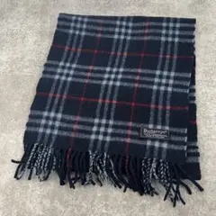 Burberrys バーバリー チェック柄 マフラー ラムウール100% 紺色