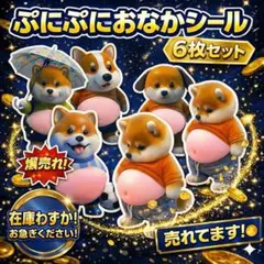 【⭐︎オールスターズ6枚セット】おなかぷにぷに犬シール 立体 柴犬 スクイーズ