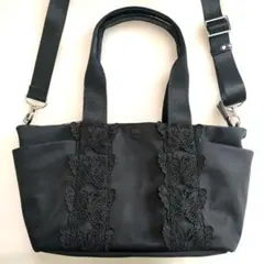 アナスイ 2wayトートバッグ　バタフライ レース 刺繍 蝶 肩掛け ブラック