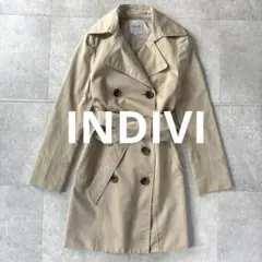 インディヴィ トレンチコート ダブルブレスト ミディ丈 ベージュ XS ベルト付