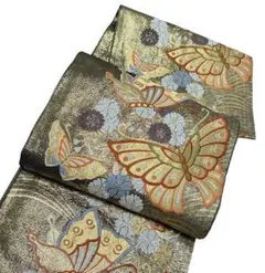 AA90袋帯 六通柄 金糸 箔 唐織 唐草花 雪輪 鳥 正絹 美品 - メルカリ