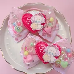 いぬ♡ チュールリボン　ハンドメイド　リボン　ヘアゴム　シャカシャカ