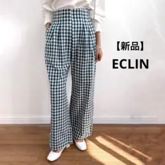 【新品タグ付】ECLIN ハイウエストギンガムチェックセミワイドパンツ