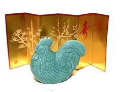 薬師窯　招福干支 酉 置物 屏風付き