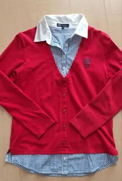 ゴルフレディースウェア 赤 ストライプ襟付きシャツ お値下げ致しました!!