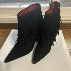 RODEO フリンジ付き ブラックスエードブーティ ショートブーツ