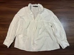 ZARA フリルネック ブラウス ホワイト Mのサムネイル