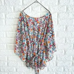 ルスーク/ブラウス/花柄/シフォン/38/フレア袖/透け感