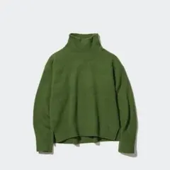【美品】UNIQLO スフレヤーンハイネックセーター（長袖） グリーン XXL