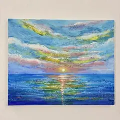 sunrise＊4号キャンバス 絵画 原画 風景画 海 夏 ハワイ 沖縄 人気
