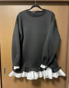 ☆新品タグ付☆ブラックフリル裾スウェットチュニック　M〜L myu 完売品