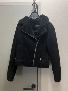 one way ボア ライダースジャケット ブラック ショート丈 アウター