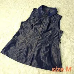 【美品 size M】ナイロン ベスト ジップアップ ジャケット 袖なし 紺