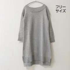 レディース ボートネック ニットワンピース ライトグレー フリーサイズ