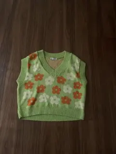 フラワー柄 クロップドニットベスト ZARA