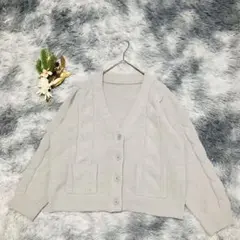 ケーブル編み カーディン (F) Vネック グレー ゆったりシルエット 長袖