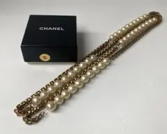 シャネル　40P 大粒パール　ダブルチェーン　イエローゴールド　ロングネックレスのサムネイル