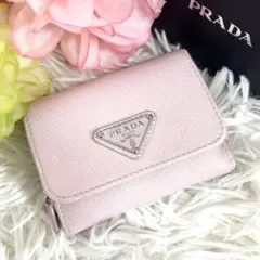 プラダ 三つ折り RFID 三角ロゴ サフィアーノ コンパクウォレット ピンク