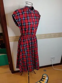 マッキントッシュフィロソフィー ノースリーブシャツワンピース 赤黒チェック
