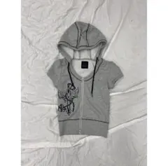 9090 girl Cross Logo Half Zip Hoodie グレー