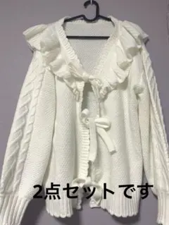 夢展望 前後2WAYダブルリボンカーディガン ニット ホワイト　量産型 地雷系