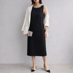 ザラ［XS］美品◎上品クール◎Iライン美シルエット◎ひざ下ノースリーブワンピース