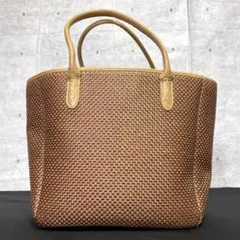 【新品同様】HAMANO 濱野皮革工藝 ラフィア×レザー キャメル ハンドバッグ