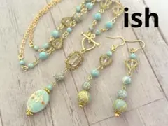 【C085】ishインプレッションブルー・ハウライトターコイズネックレス＆ピアス