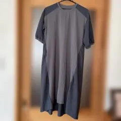 グレー ドット柄 半袖 ロングワンピース