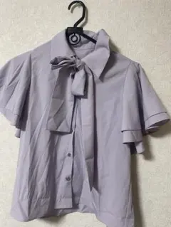 GRL 薄紫 フリル付き半袖シャツ リボン付き