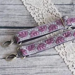 ショルダーストラップ*2.5cm幅*インド刺繍×ピンクパープル