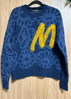 UNIQLO marimekko M 花柄ラムクルーネックセーター ネイビー