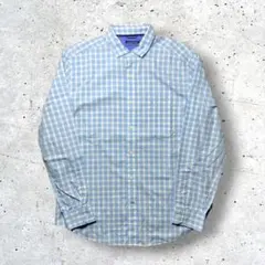 NAUTICAチェックシャツブルーL長袖刺繍ロゴ水色×白定番アメカジ古着