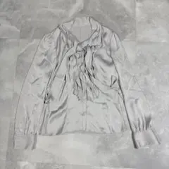 ANAYI アナイ ボウタイ ブラウス フリル 光沢 シルバー 38サイズ