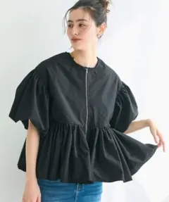 coca 美品　バルーン袖ノーカラージャケット　ブラック/M