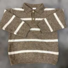 H&M 長袖ニット 襟付き 92cm ブラウン ボーダー