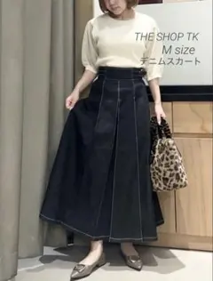 THE SHOP TK デニム タック スカート　ロングスカート　M