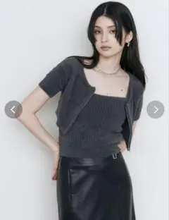 シャギージップカーデ×キャミSET