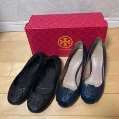 最終値下げTory Burch ネイビー オープントゥ&フラットシューズ セット