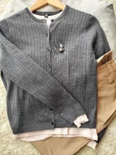 ユニクロ リブ編みカーディガン グレー M