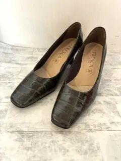 極美品銀座ヨシノヤ　FRESCA 牛革　パンプス　ダークグレー　晴雨兼用　美品