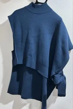 お値下げ♪ダークブルー　ニットベスト　タートルネックニットベスト　MURUA