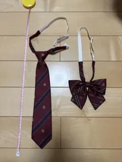 ワインレッド ストライプ ネクタイ リボンセット　制服 ネクタイ リボン