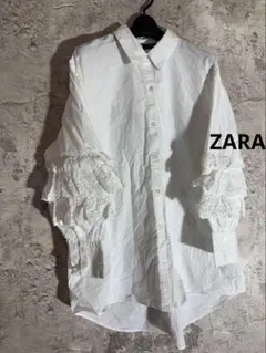 新品未使用・タグ付き☘️ZARA 袖フリルレーススリーブ付き 長袖シャツ ブラウス