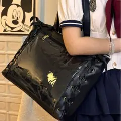 値下　推し活 トートバッグ 大容量 リボン 地雷　黒　イベント　痛バック